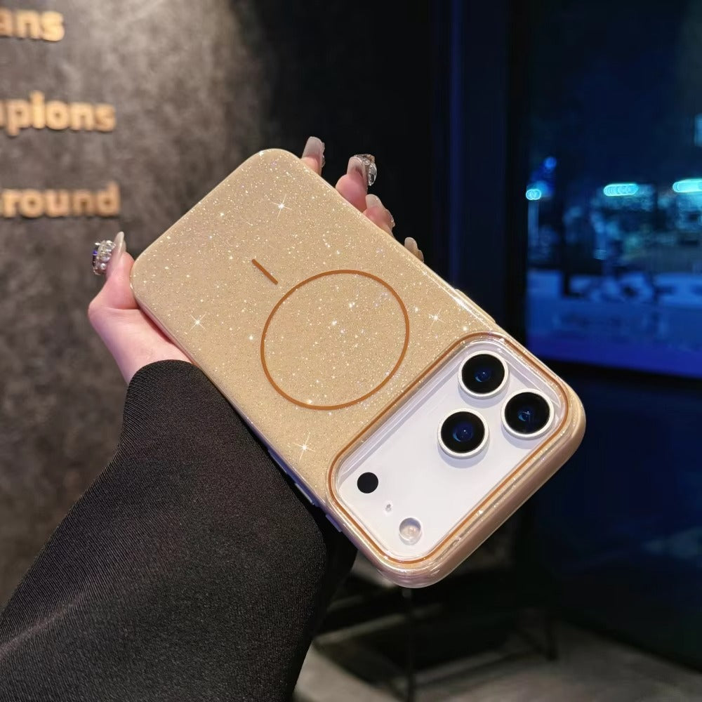 Luxury Magnetic iPhone Case with Glitter Candy Jelly Finish — Shockproof Hard Bumper Cover, Wireless Charging Compatible, Anti-Scratch Design