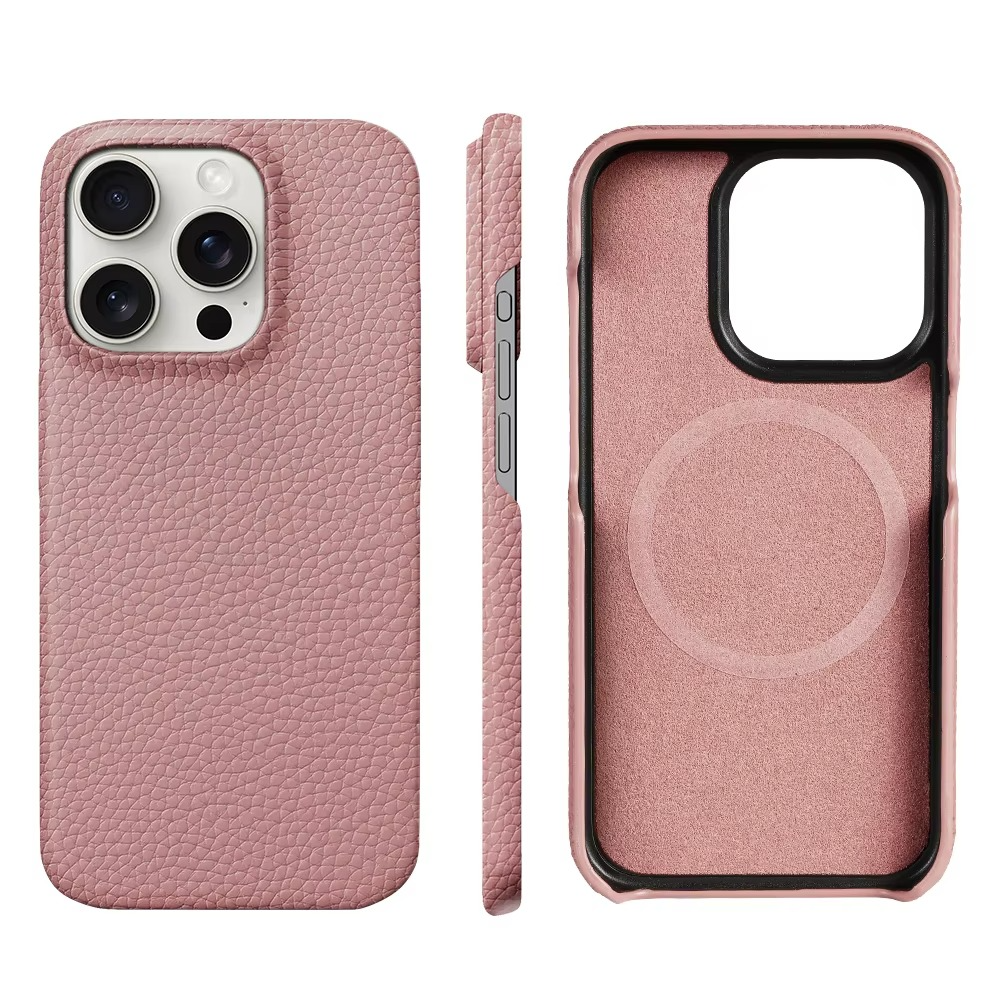 Luxury iPhone Case — MagSafe Magnetic Genuine Cowhide Lychee Leather Back Cover, Shockproof, Anti-Fingerprint, Dustproof, Full Protection