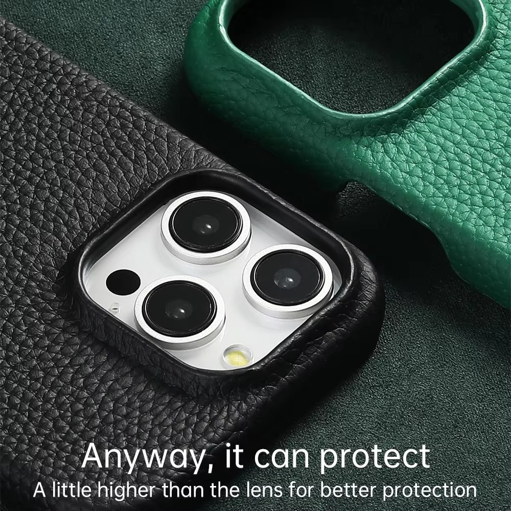 Luxury iPhone Case — MagSafe Magnetic Genuine Cowhide Lychee Leather Back Cover, Shockproof, Anti-Fingerprint, Dustproof, Full Protection