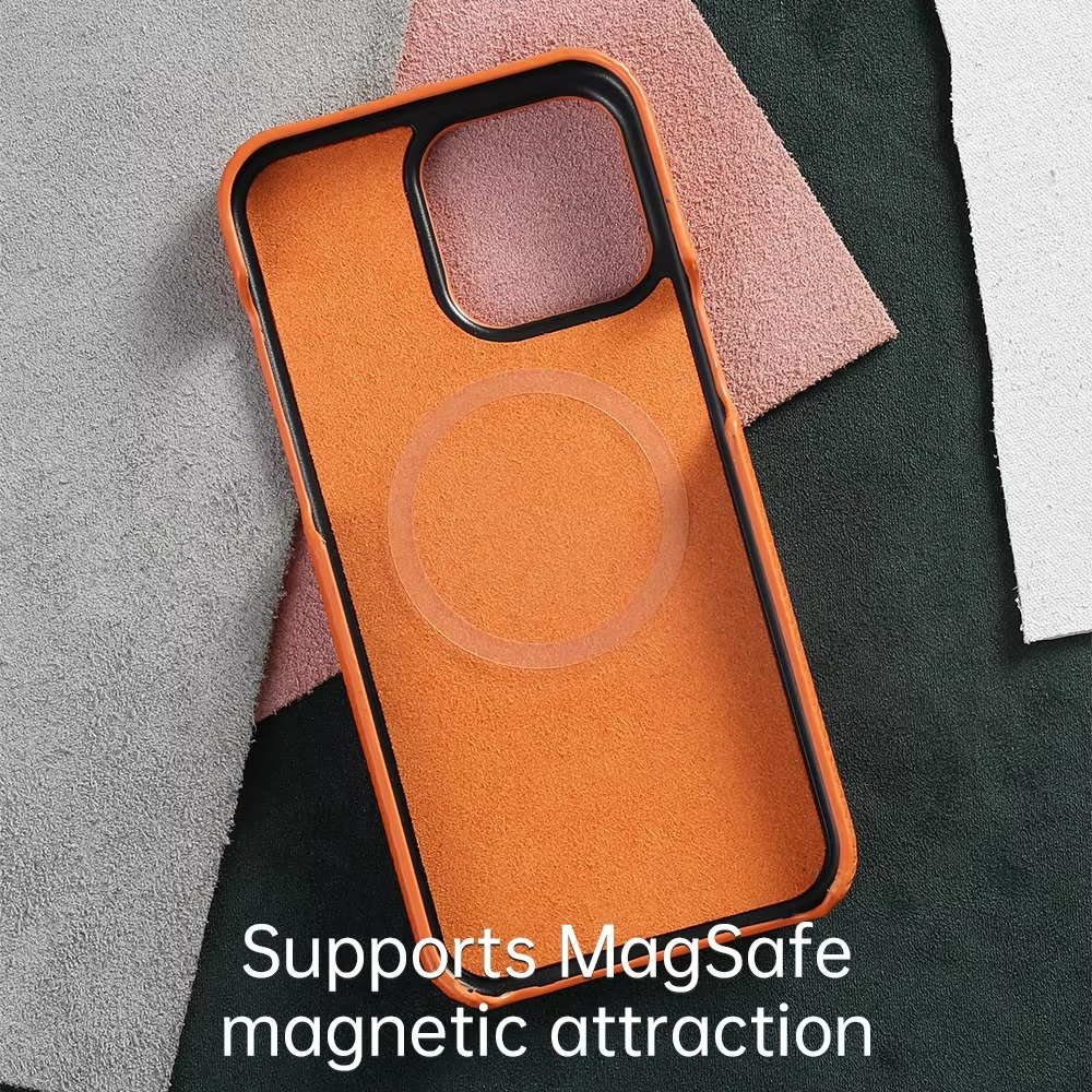 Luxury iPhone Case — MagSafe Magnetic Genuine Cowhide Lychee Leather Back Cover, Shockproof, Anti-Fingerprint, Dustproof, Full Protection