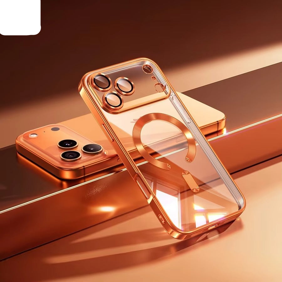 Luxury iPhone Case — MagSafe Transparent TPU Half-Wrapped Soft Plating Cover with Dust Plug, Shockproof, Anti-Fingerprint, Anti-Scratch Matte Finish