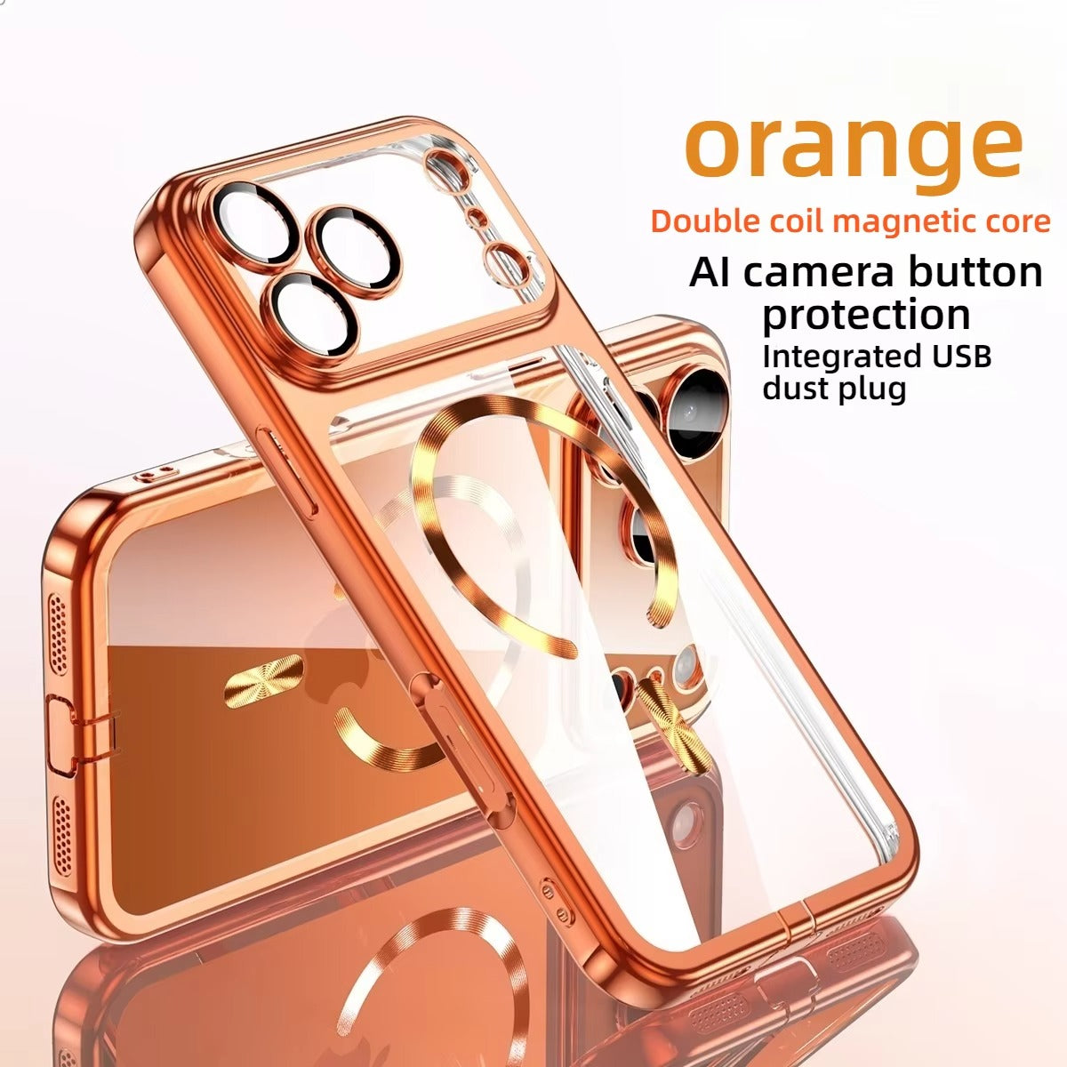 Luxury iPhone Case — MagSafe Transparent TPU Half-Wrapped Soft Plating Cover with Dust Plug, Shockproof, Anti-Fingerprint, Anti-Scratch Matte Finish