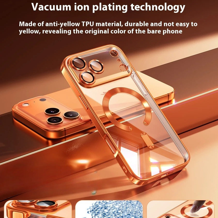 Luxury iPhone Case — MagSafe Transparent TPU Half-Wrapped Soft Plating Cover with Dust Plug, Shockproof, Anti-Fingerprint, Anti-Scratch Matte Finish