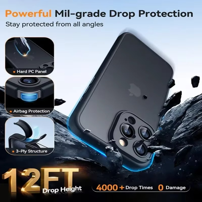 Luxury iPhone Case — Matte Silicone Shockproof, Anti-Fingerprint, Anti-Scratch, Non-Slip, Water-Resistant Full Protection Cover