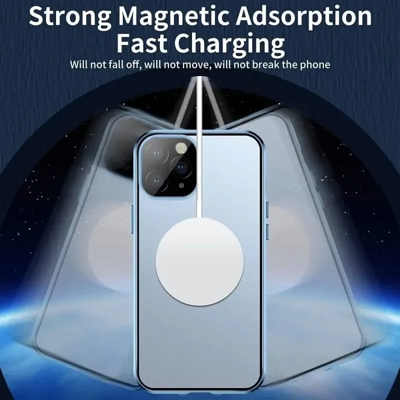 Luxury Metal Magnetic Privacy iPhone Case — 360° Shockproof Full Coverage, Anti-Scratch, Non-Slip, Lightweight Tempered Glass Cover