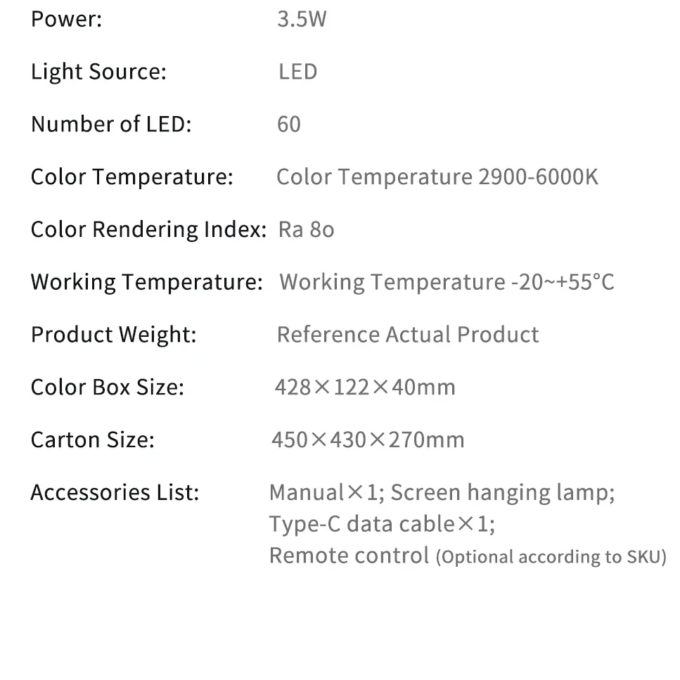 Luxury Monitor Screen Light Bar with Wireless Remote Control, Eye Protection LED Desk Lamp, Hanging Display Light for PC & Office Use