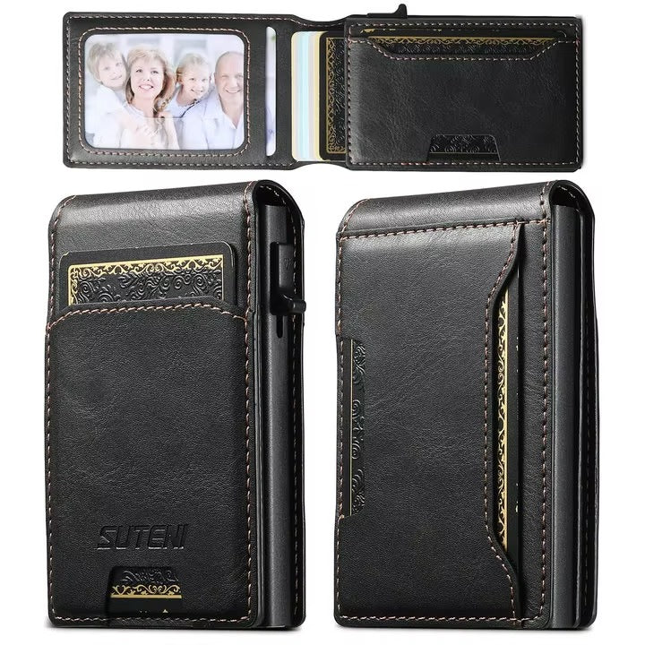 Luxury PU Leather Wallet Case with Automatic Card Eject Button, Shockproof Flip Design, Anti-Scratch Finish & Secure Card Storage