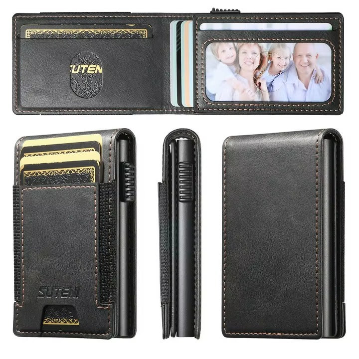 Luxury PU Leather Wallet Case with Automatic Card Eject Button, Shockproof Flip Design, Anti-Scratch Finish & Secure Card Storage
