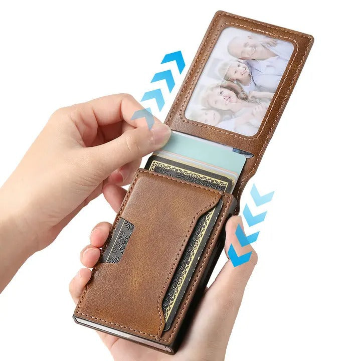 Luxury PU Leather Wallet Case with Automatic Card Eject Button, Shockproof Flip Design, Anti-Scratch Finish & Secure Card Storage