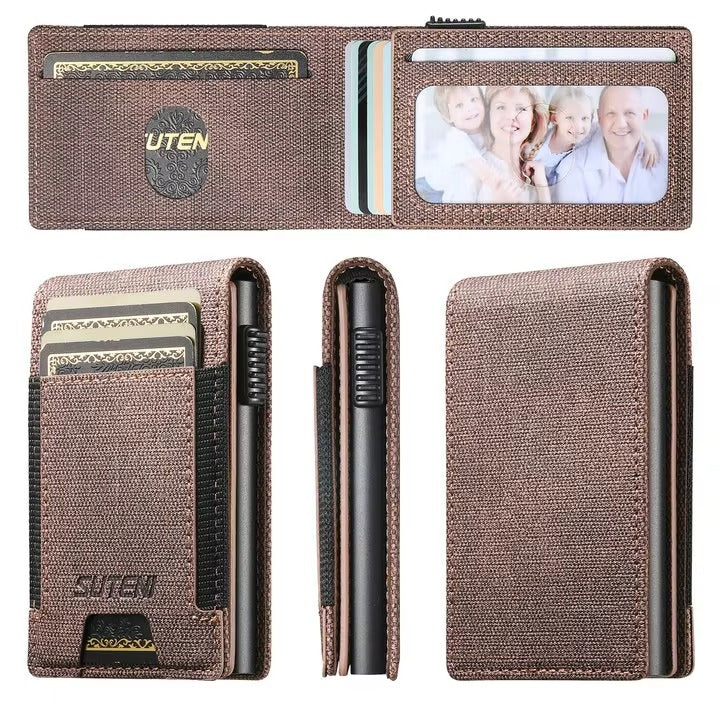 Luxury PU Leather Wallet Case with Automatic Card Eject Button, Shockproof Flip Design, Anti-Scratch Finish & Secure Card Storage