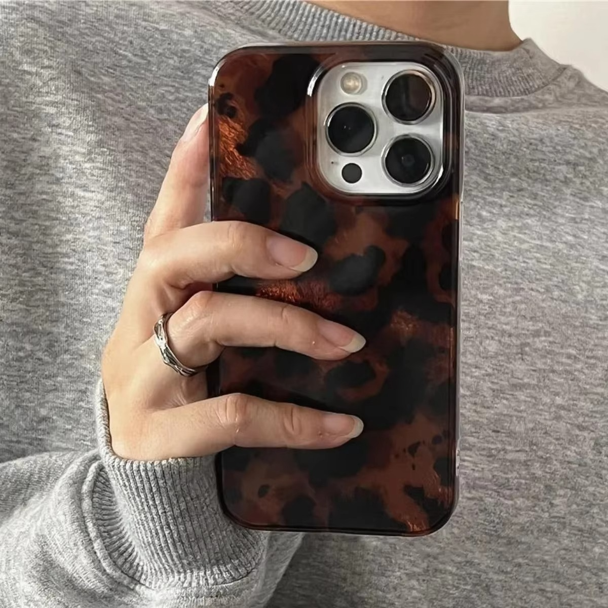 Luxury Retro iPhone Case — Amber Laser Pattern, Shockproof Soft PC+TPU Half-Wrapped Cover with Non-Slip Protection