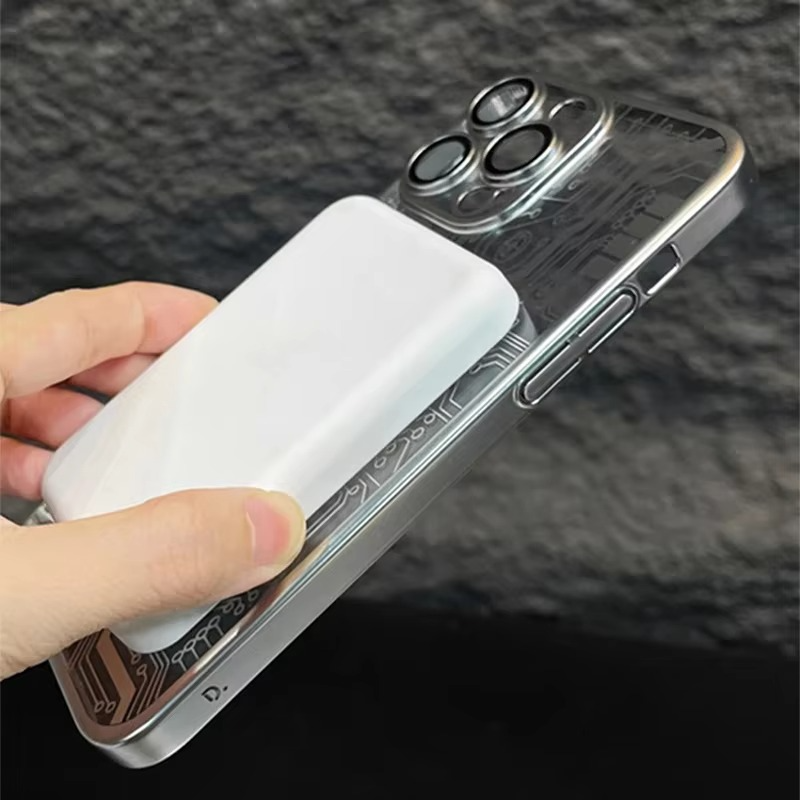 Luxury iPhone Case — Transparent Plating Magnetic Shockproof Armor, Anti-Fingerprint, Anti-Scratch, Non-Slip, Wireless-Charging Compatible, Half-Wrapped Cover