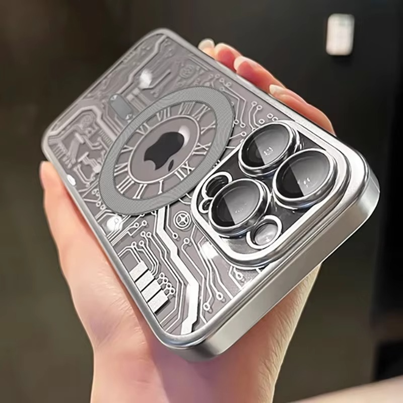 Luxury iPhone Case — Transparent Plating Magnetic Shockproof Armor, Anti-Fingerprint, Anti-Scratch, Non-Slip, Wireless-Charging Compatible, Half-Wrapped Cover