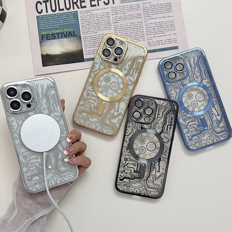 Luxury iPhone Case — Transparent Plating Magnetic Shockproof Armor, Anti-Fingerprint, Anti-Scratch, Non-Slip, Wireless-Charging Compatible, Half-Wrapped Cover