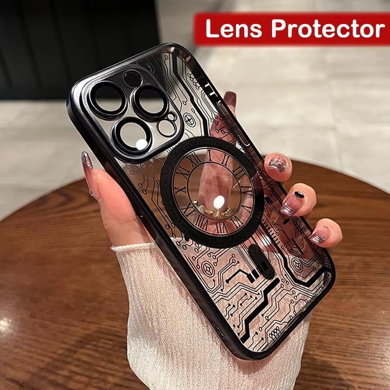 Luxury iPhone Case — Transparent Plating Magnetic Shockproof Armor, Anti-Fingerprint, Anti-Scratch, Non-Slip, Wireless-Charging Compatible, Half-Wrapped Cover