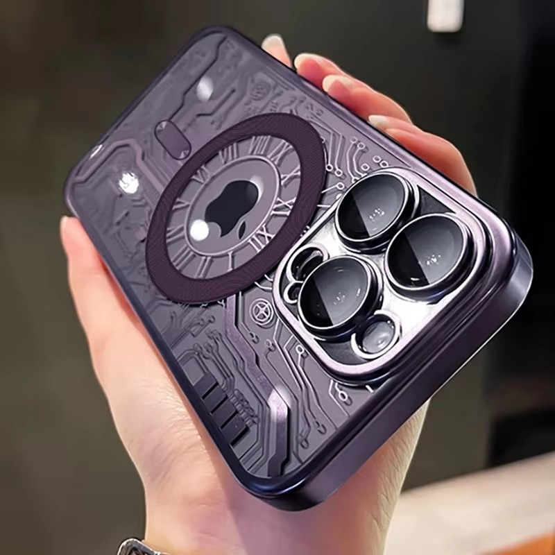 Luxury iPhone Case — Transparent Plating Magnetic Shockproof Armor, Anti-Fingerprint, Anti-Scratch, Non-Slip, Wireless-Charging Compatible, Half-Wrapped Cover