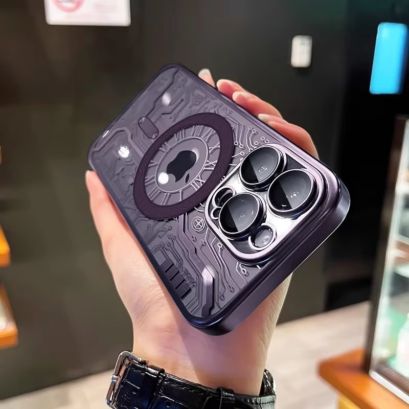 Luxury iPhone Case — Transparent Plating Magnetic Shockproof Armor, Anti-Fingerprint, Anti-Scratch, Non-Slip, Wireless-Charging Compatible, Half-Wrapped Cover