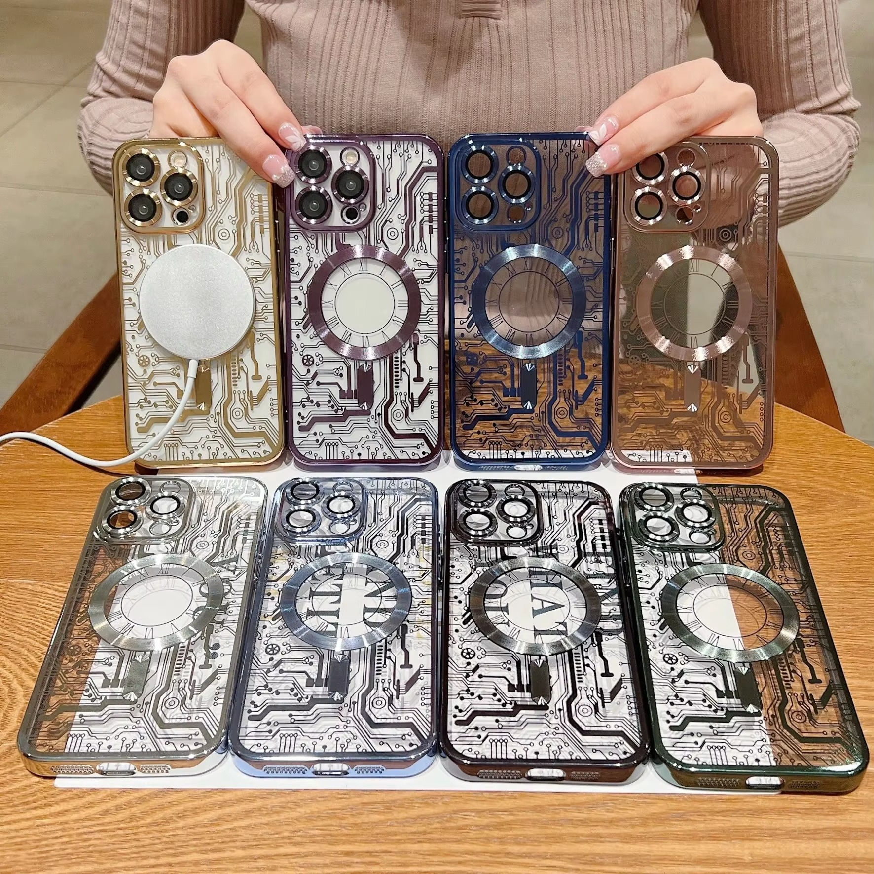 Luxury iPhone Case — Transparent Plating Magnetic Shockproof Armor, Anti-Fingerprint, Anti-Scratch, Non-Slip, Wireless-Charging Compatible, Half-Wrapped Cover