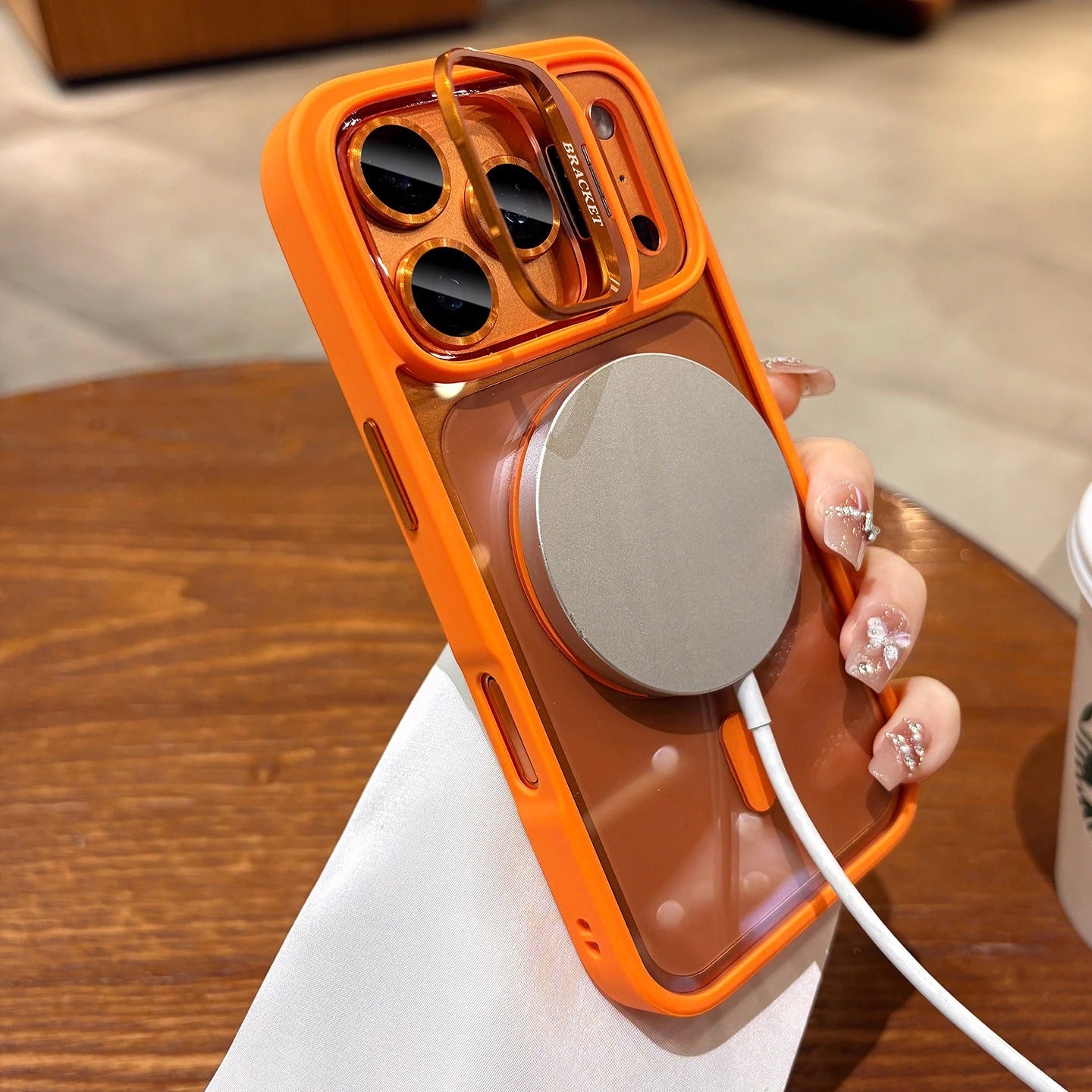 Luxury iPhone Case — Transparent MagSafe Compatible Half-Wrapped Shockproof Cover with Camera Bracket, Anti-Fingerprint, Non-Slip Design and Wrist Strap