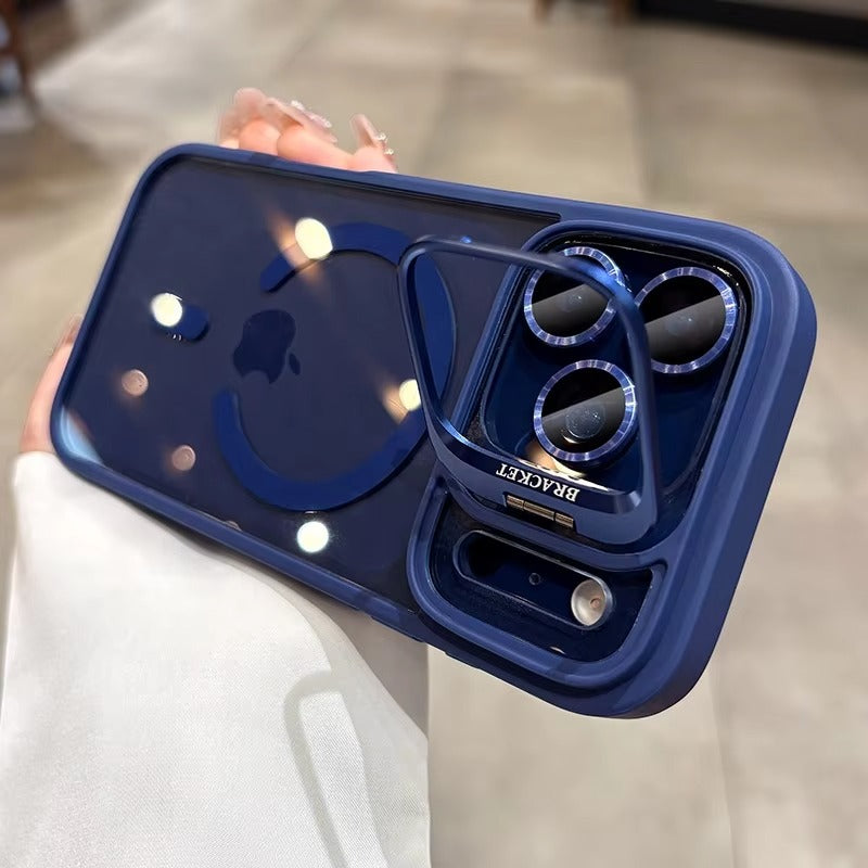 Luxury iPhone Case — Transparent MagSafe Compatible Half-Wrapped Shockproof Cover with Camera Bracket, Anti-Fingerprint, Non-Slip Design and Wrist Strap