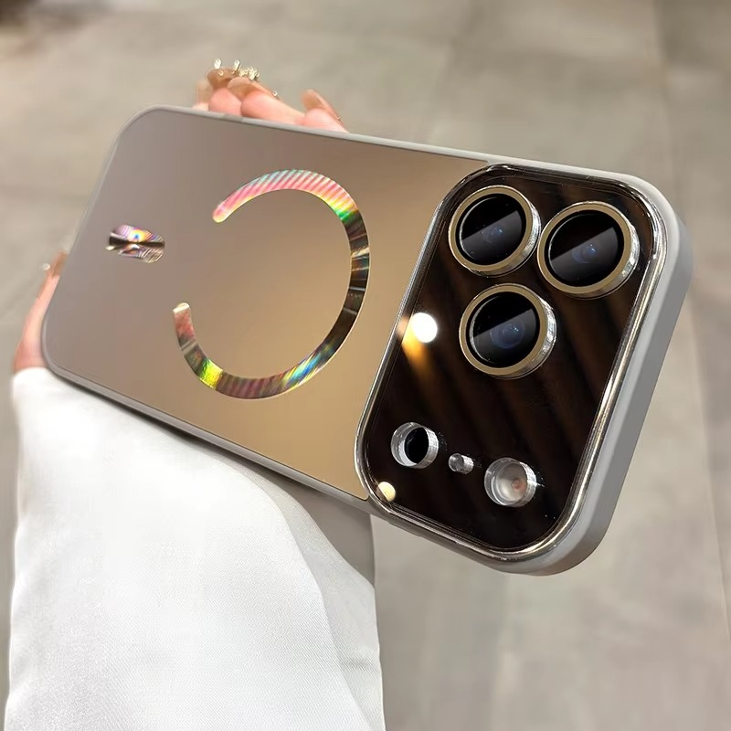 Luxury iPhone Case — Flowing Light MagSafe Big-Window Magnetic Shockproof Cover, Lightweight, Full Protection, Anti-Scratch Plain Design