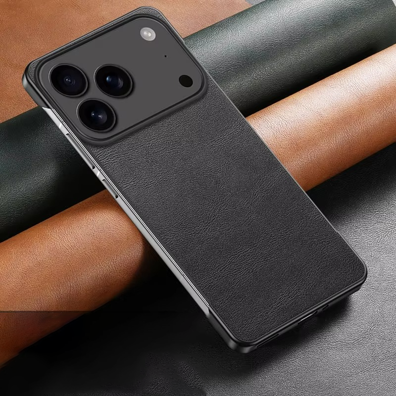 Luxury iPhone Case — Ultra-Thin Frameless Leather PC Cover with Solid-Color Design, Shockproof Anti-Fall Protection & MagSafe-Compatible Borderless Finish