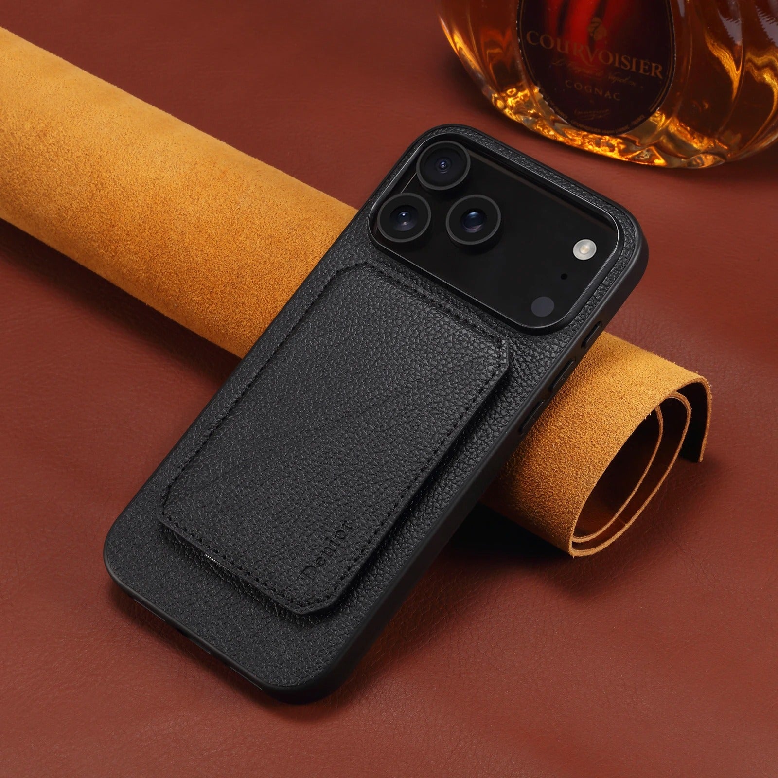 Luxury iPhone Business Leather Case — Shock-Absorbing Back Cover with Bracket Slot, Slim Professional Design for Work and Everyday Protection