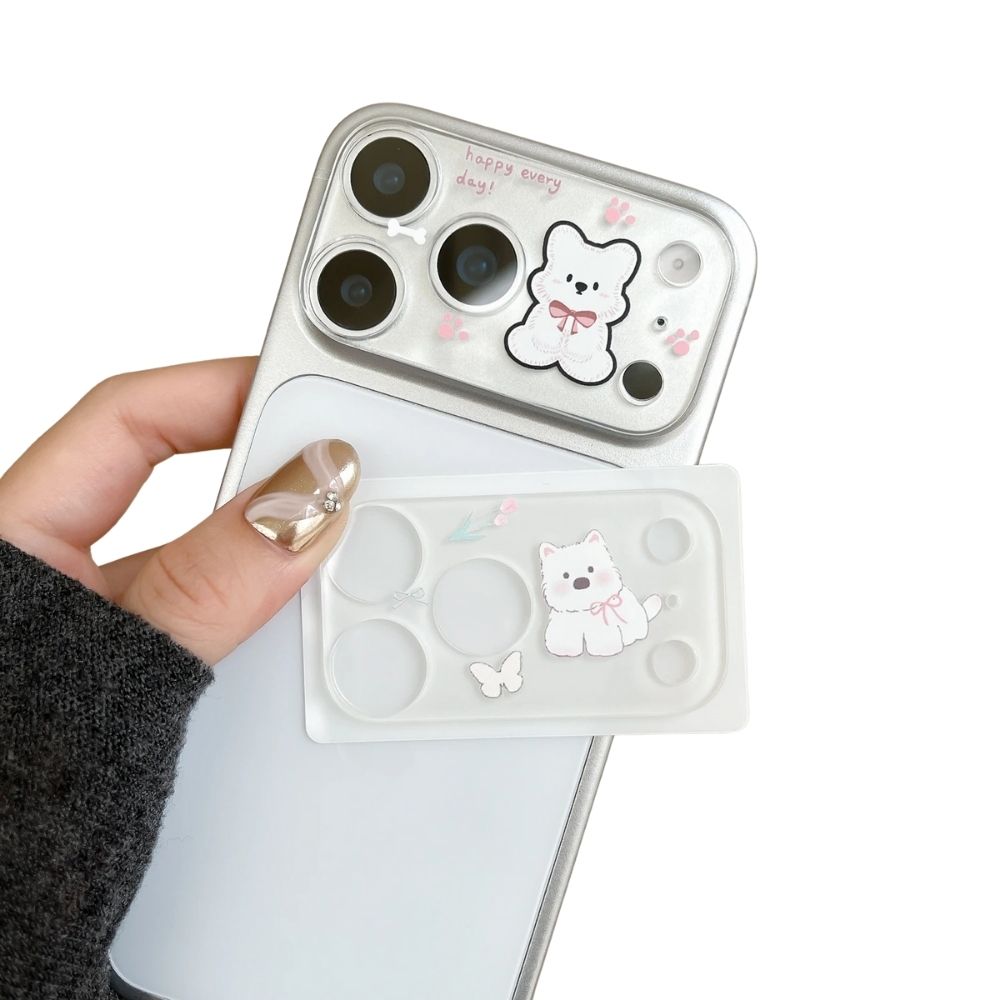 Luxury iPhone Cartoon Camera Lens Cover, Cute Animal Design with Puppy Elephant & Bear Style, Decorative Protective Lens Guard