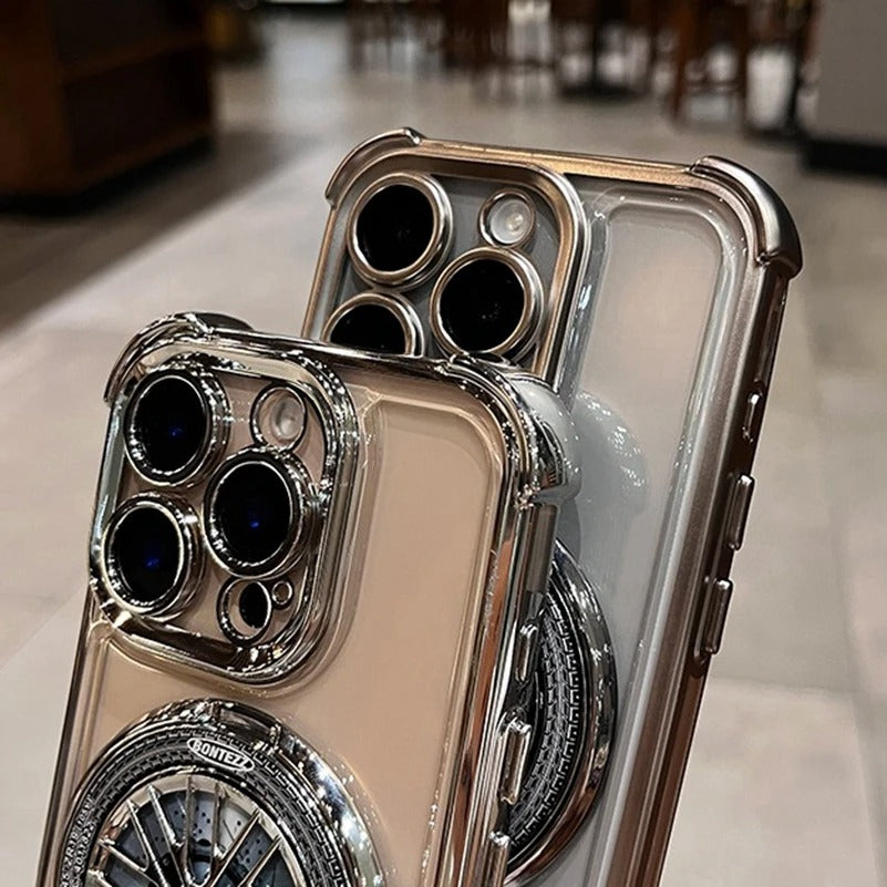 Luxury iPhone Case Clear Magnetic Bumper Cover — Rotating Gyroscopic Bracket Stand, Shockproof Protection, Anti-Fingerprint and Scratch-Resistant Design