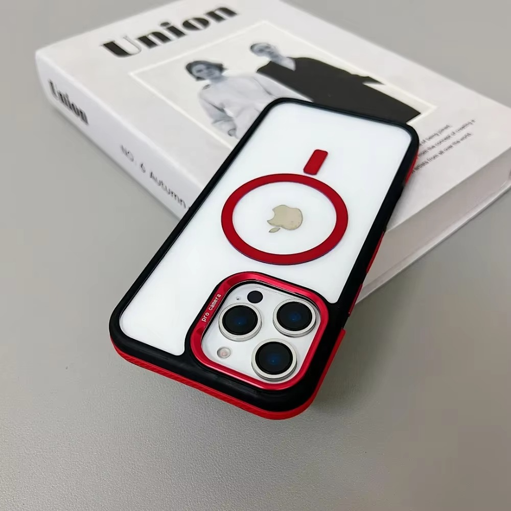 Luxury iPhone Case MagSafe Compatible Shockproof Cover — Magnetic Design with Stand, Glass Camera Lens Protector, Slim Transparent Anti-Fingerprint Finish