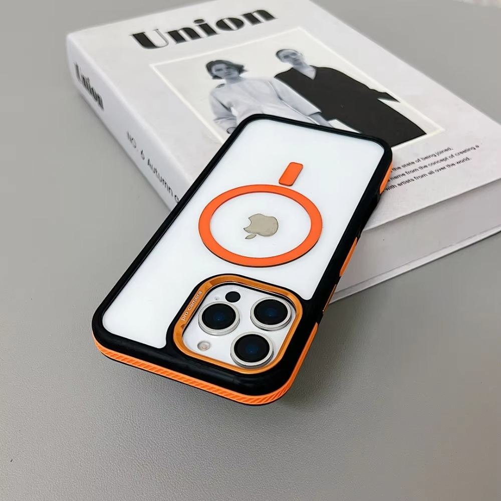 Luxury iPhone Case MagSafe Compatible Shockproof Cover — Magnetic Design with Stand, Glass Camera Lens Protector, Slim Transparent Anti-Fingerprint Finish