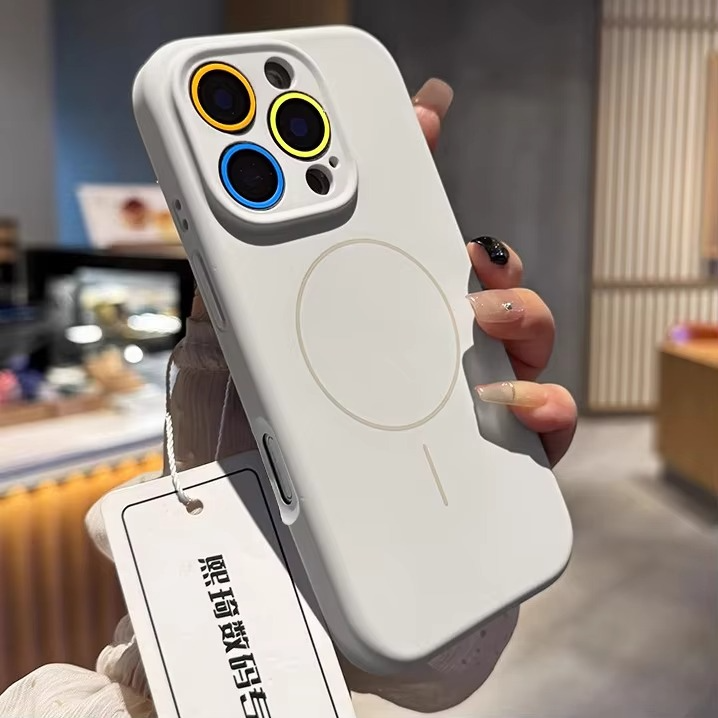 Luxury Liquid Silicone iPhone Case — Magnetic, Shockproof, Anti-Fingerprint, Anti-Scratch, Soft Half-Wrapped Cover, Wireless Charging Compatible, Colorful