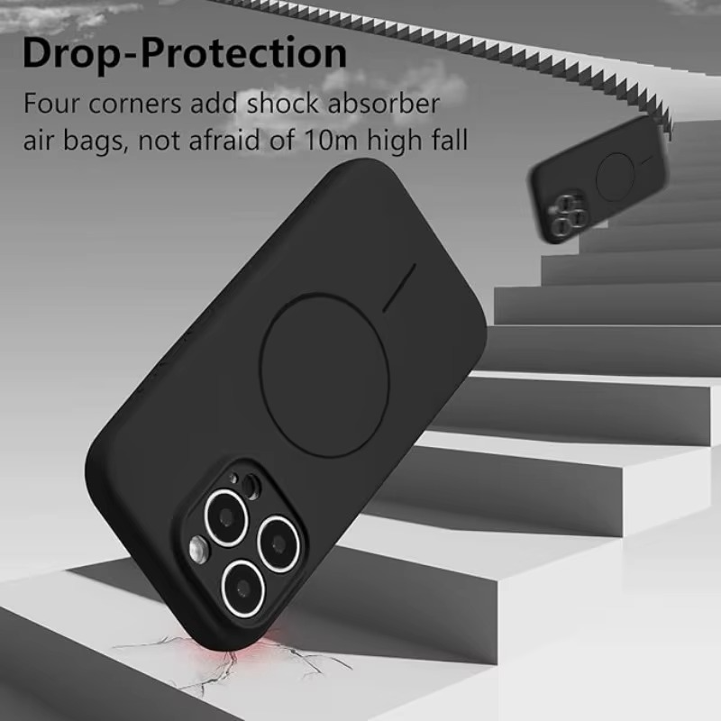 Luxury Liquid Silicone iPhone Case — Magnetic, Shockproof, Anti-Fingerprint, Anti-Scratch, Soft Half-Wrapped Cover, Wireless Charging Compatible, Colorful