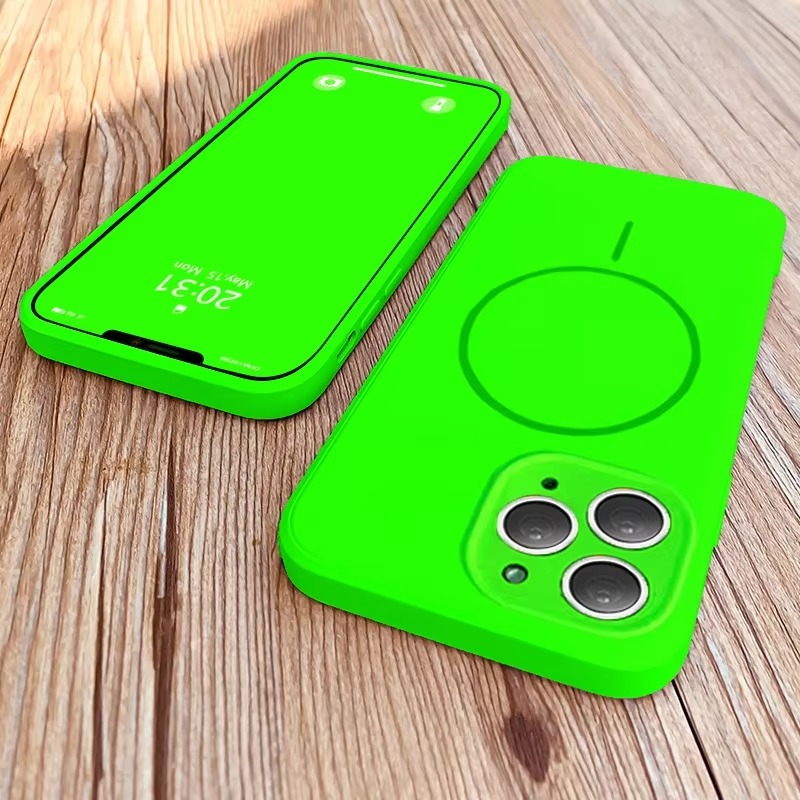 Luxury Liquid Silicone iPhone Case — Magnetic, Shockproof, Anti-Fingerprint, Anti-Scratch, Soft Half-Wrapped Cover, Wireless Charging Compatible, Colorful