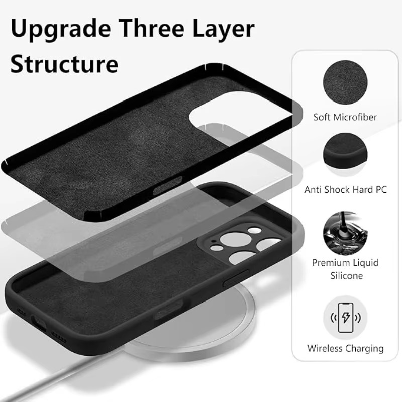 Luxury Liquid Silicone iPhone Case — Magnetic, Shockproof, Anti-Fingerprint, Anti-Scratch, Soft Half-Wrapped Cover, Wireless Charging Compatible, Colorful