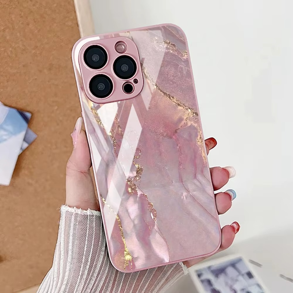 Luxury iPhone Case Shockproof Marble Pattern — Tempered Glass Cover, Anti-Scratch, Dustproof, Lightweight, Geometric & Pictorial Design