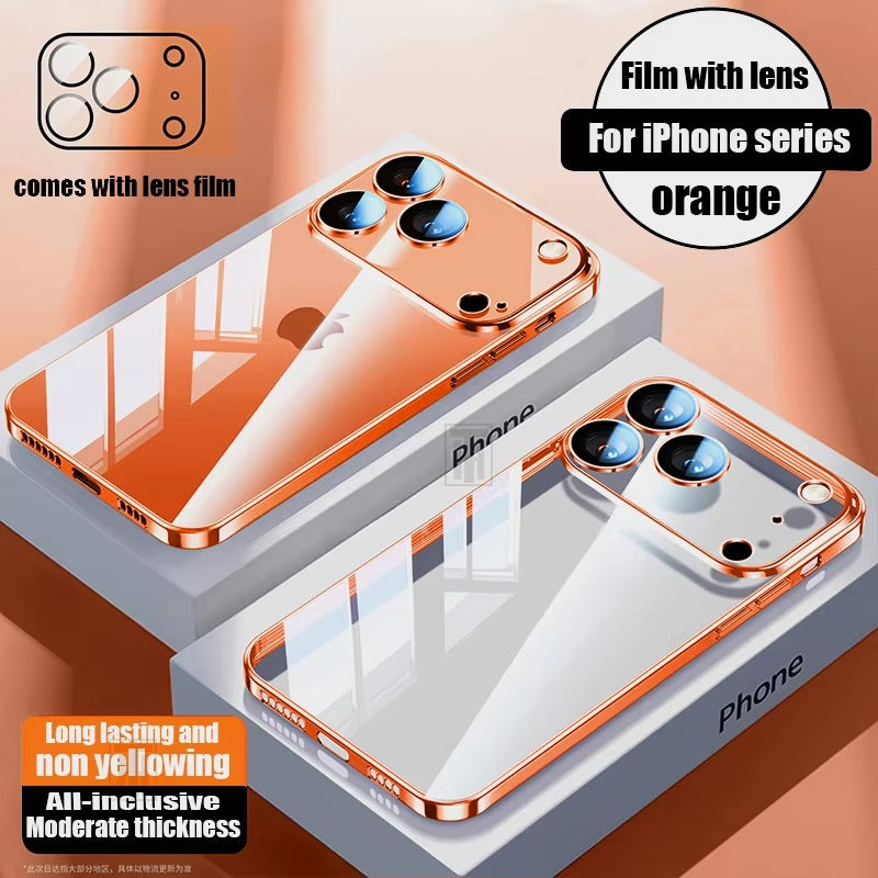 Luxury iPhone Case Ultra-Thin Transparent TPU Plating Cover — Full Lens Protection, Soft HD Shockproof Design, Anti-Fingerprint Scratch-Resistant Non-Slip Finish