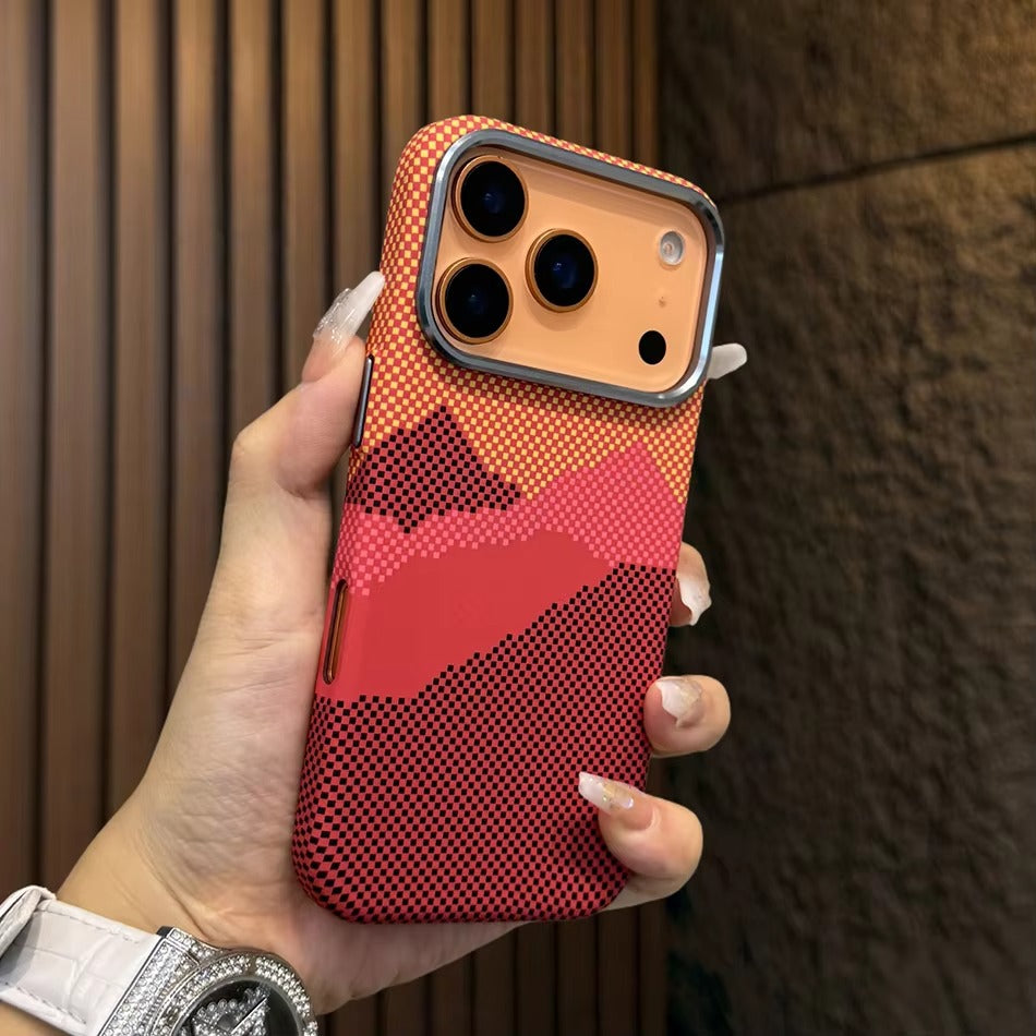 Luxury iPhone Case — 1500D Kevlar Carbon Fiber MagSafe Cover with Metal Lens Ring, Shockproof Anti-Fingerprint Anti-Scratch Textured Design