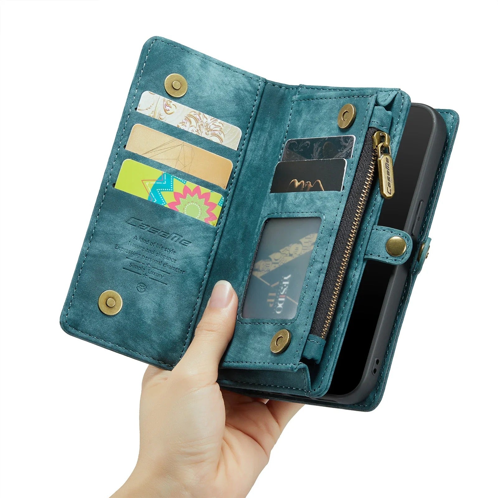 Luxury iPhone Case — 2-in-1 Detachable Magnetic Wallet Cover with Zipper Card Slots, Kickstand Feature and Matte Anti-Fingerprint Leather Design