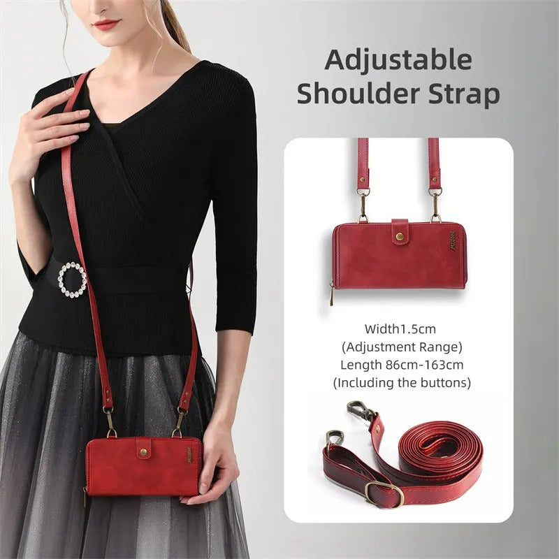 Luxury iPhone Case — 2-in-1 Detachable PU Leather Wallet Cover with Zipper Purse, Magnetic Flip Clasp, Heavy-Duty Dual-Layer Protection and Lanyard