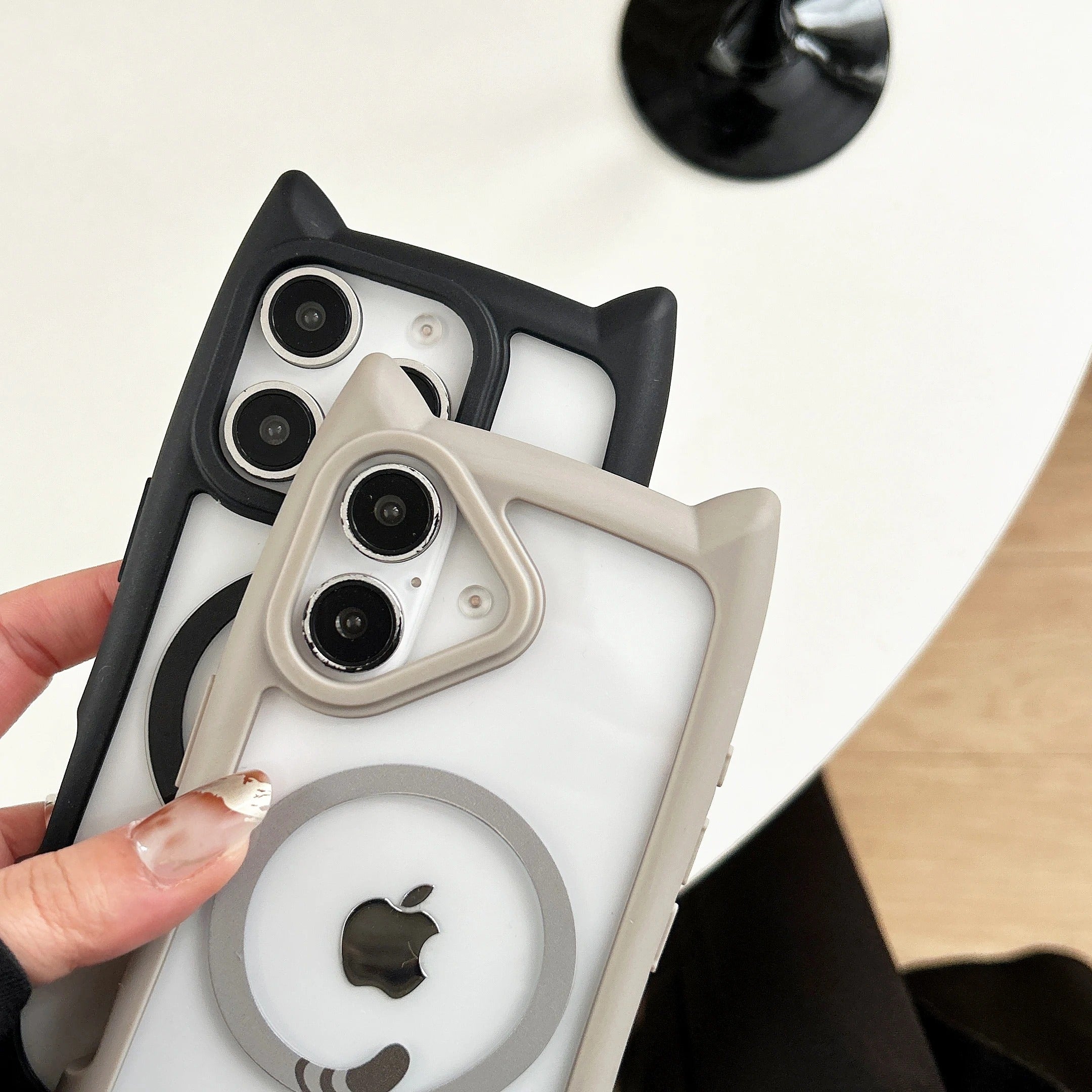 Luxury iPhone Case — 3D Cat Ear MagSafe TPU Cover with Shockproof Protection, Anti-Fingerprint Anti-Scratch Dustproof Non-Slip Transparent Design