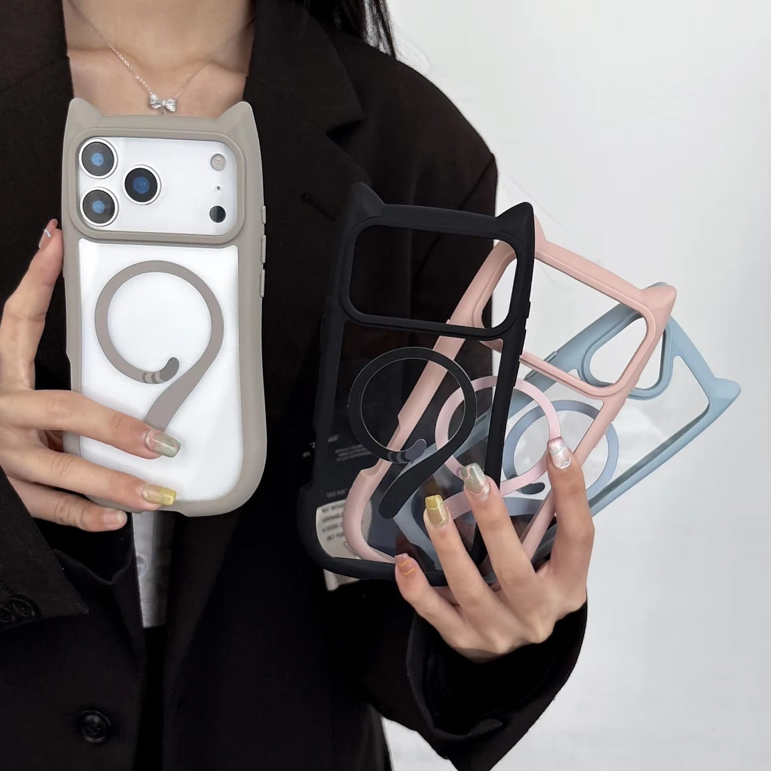 Luxury iPhone Case — 3D Cat Ear MagSafe TPU Cover with Shockproof Protection, Anti-Fingerprint Anti-Scratch Dustproof Non-Slip Transparent Design