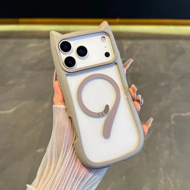 Luxury iPhone Case — 3D Cat Ear MagSafe TPU Cover with Shockproof Protection, Anti-Fingerprint Anti-Scratch Dustproof Non-Slip Transparent Design