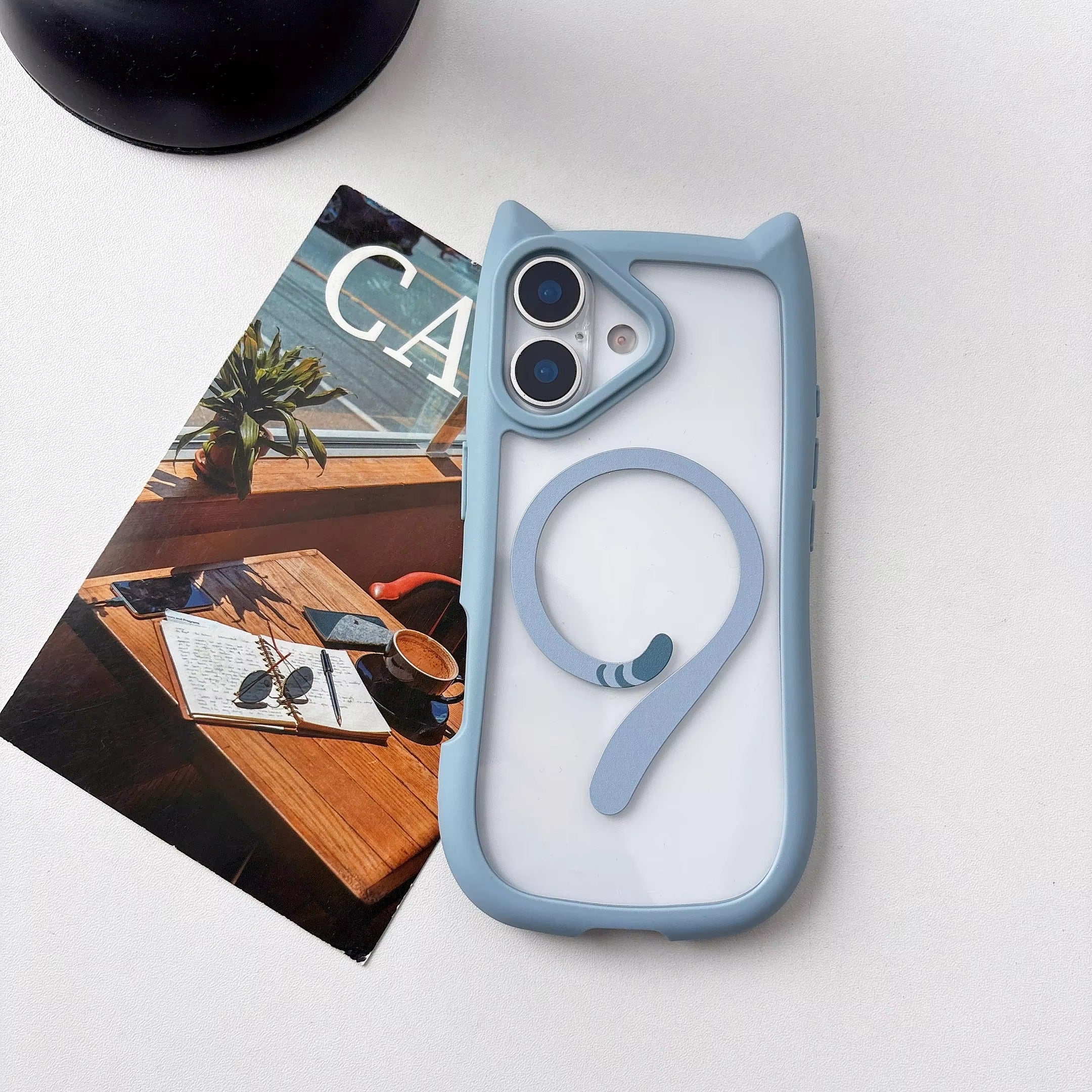 Luxury iPhone Case — 3D Cat Ear MagSafe TPU Cover with Shockproof Protection, Anti-Fingerprint Anti-Scratch Dustproof Non-Slip Transparent Design