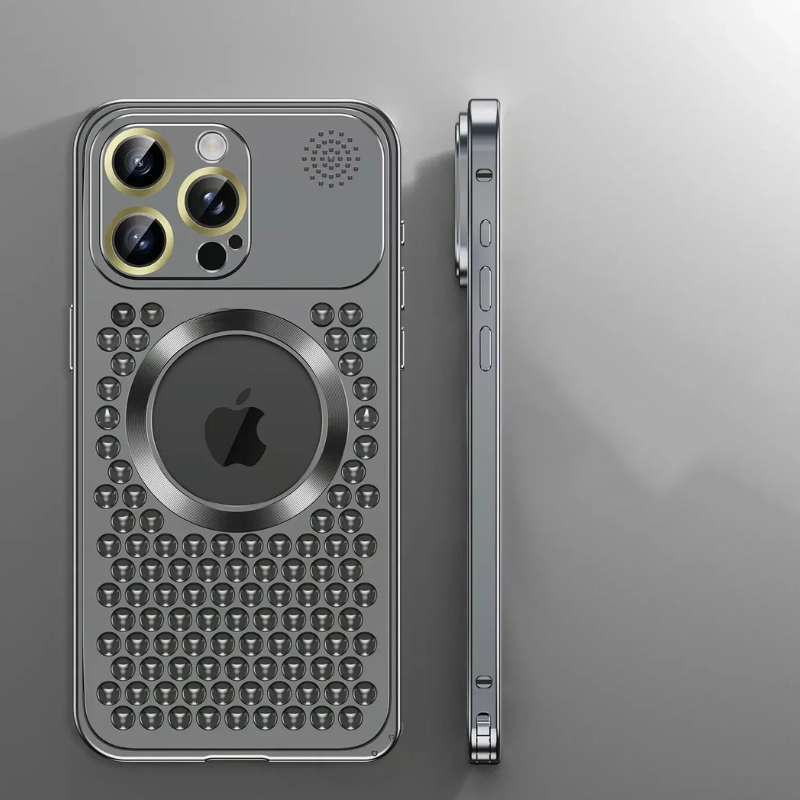 Luxury iPhone Case — Aluminum Alloy MagSafe Heat-Dissipation Cover with Removable Aromatherapy, Lens Film Protection, Anti-Fingerprint Waterproof Shockproof Design