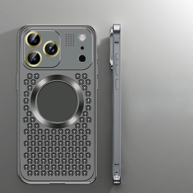Luxury iPhone Case — Aluminum Alloy Magnetic Cover with Heat-Dissipation Metal Frame, Anti-Fall Protection and Camera Lens Guard
