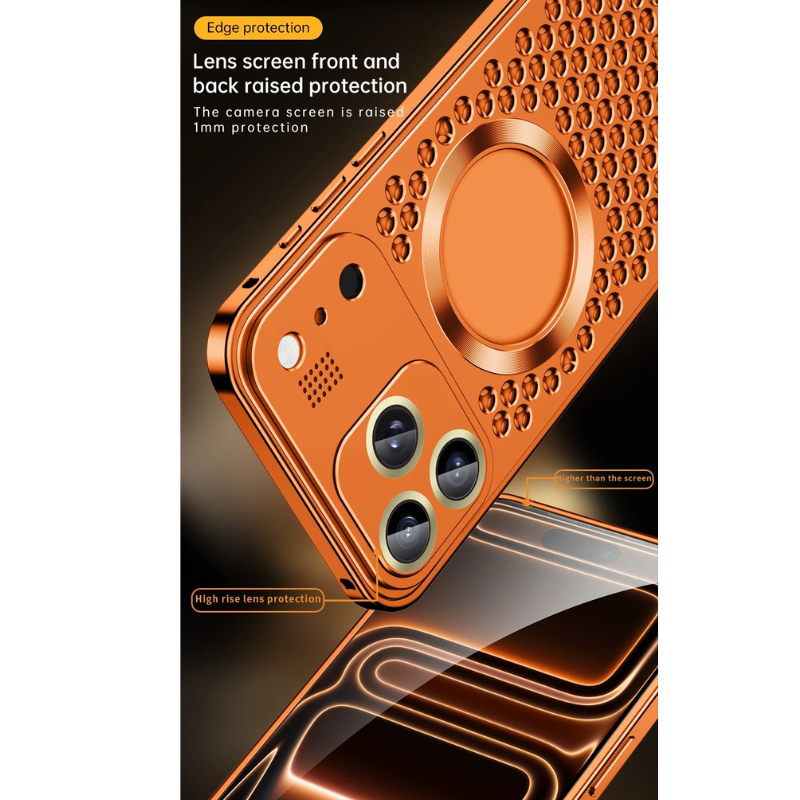 Luxury iPhone Case — Aluminum Alloy Magnetic Cover with Heat-Dissipation Metal Frame, Anti-Fall Protection and Camera Lens Guard