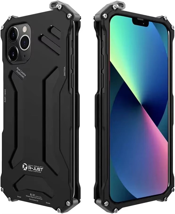 Luxury iPhone Case — Aluminum Alloy Metal Armor Cover with Cooling Design, Military-Grade Shockproof Protection, Heavy-Duty Anti-Scratch Matte Finish & Non-Slip Grip