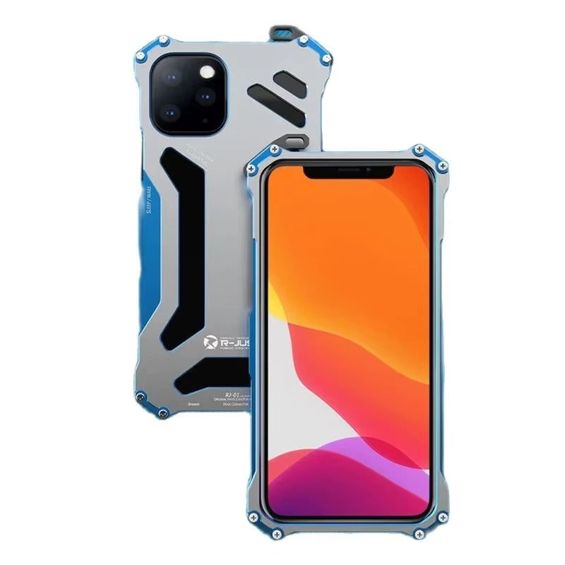 Luxury iPhone Case — Aluminum Alloy Metal Armor Cover with Cooling Design, Military-Grade Shockproof Protection, Heavy-Duty Anti-Scratch Matte Finish & Non-Slip Grip
