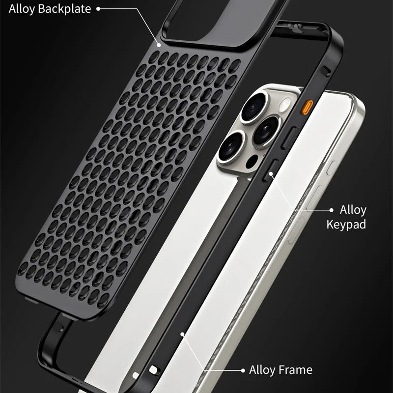 Luxury iPhone Case — Aluminum Aromatherapy Heat-Dissipation Cover with Auto-Popup Fragrance, Shockproof Metal Frame and Anti-Fingerprint Lightweight Design